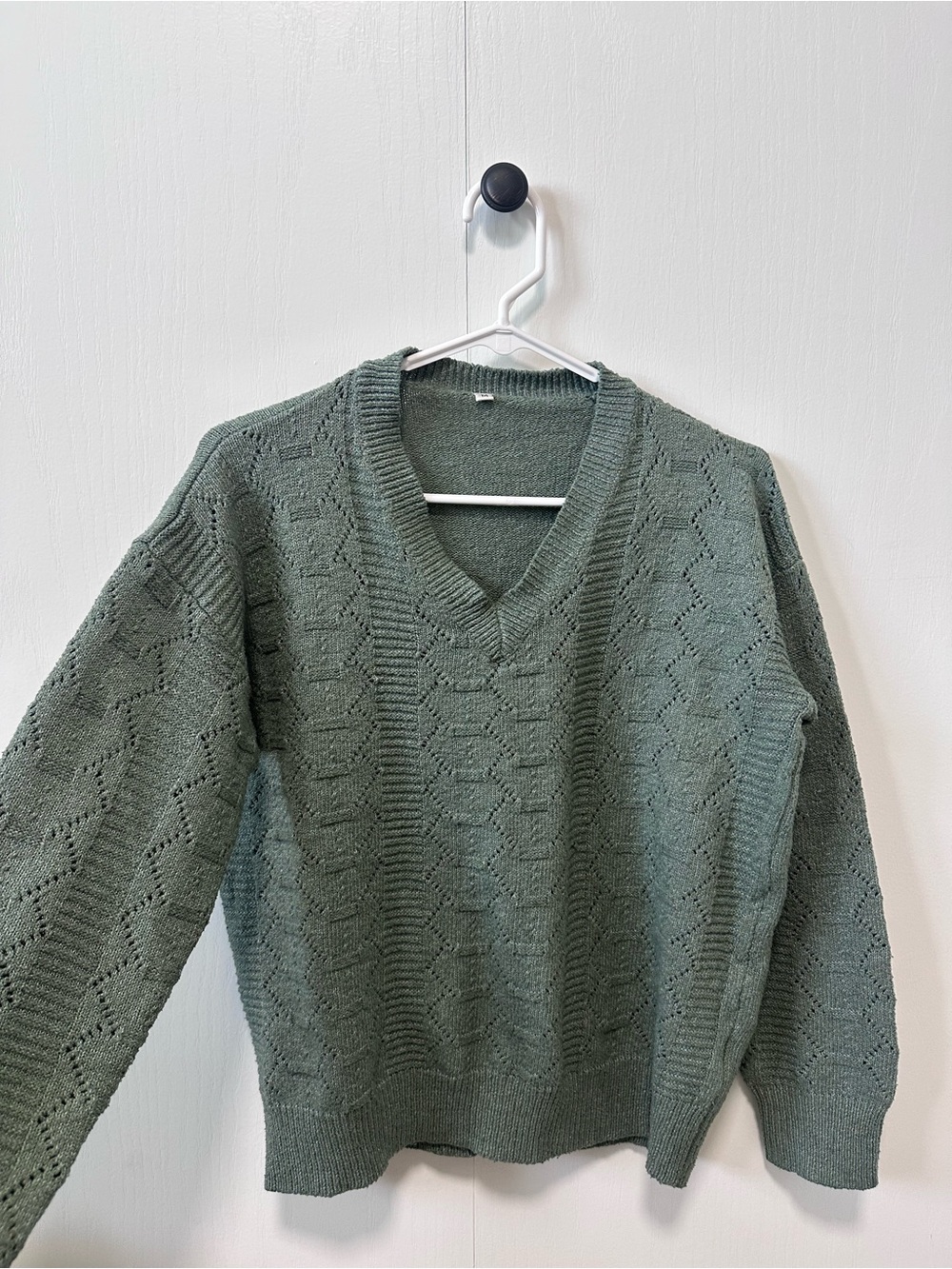 Classic V-Neck Knit Sweater in Sage Green